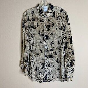 armand ventilo long sleeve silk blend blouse w/ zebra print
